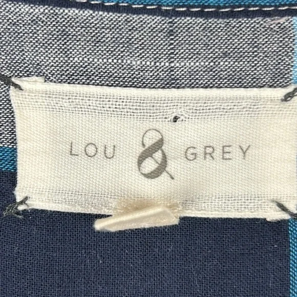 Lou & Grey Lagenlook Plaid Cotton Long Sleeve Pockets Tunic Top Large Blue Peach - Picture 5 of 14